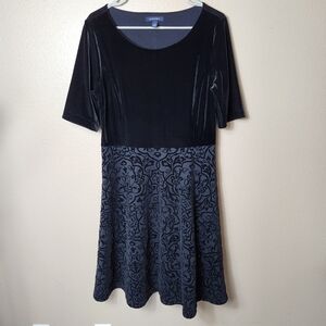 Lands End Womens Petite Black Velvet Half Sleeve Fit & Flare Dress |LP|